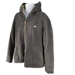 Wolverine Mens XXL Duck Hooded Full-Zip Chore Jacket Sherpa Lined Gray Outerwear